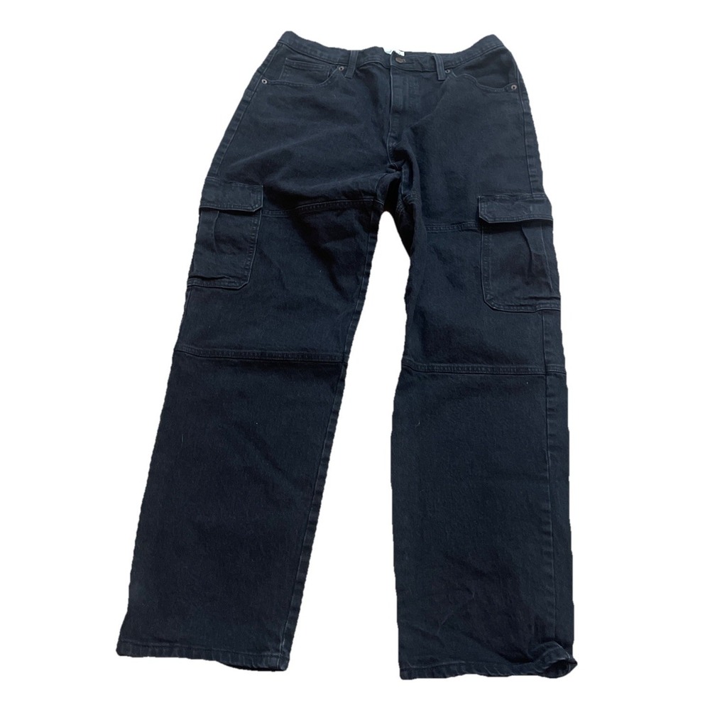 Universal Thread Cargo Straight‎ Jeans Women's 14R Black Denim High Rise Y2K
